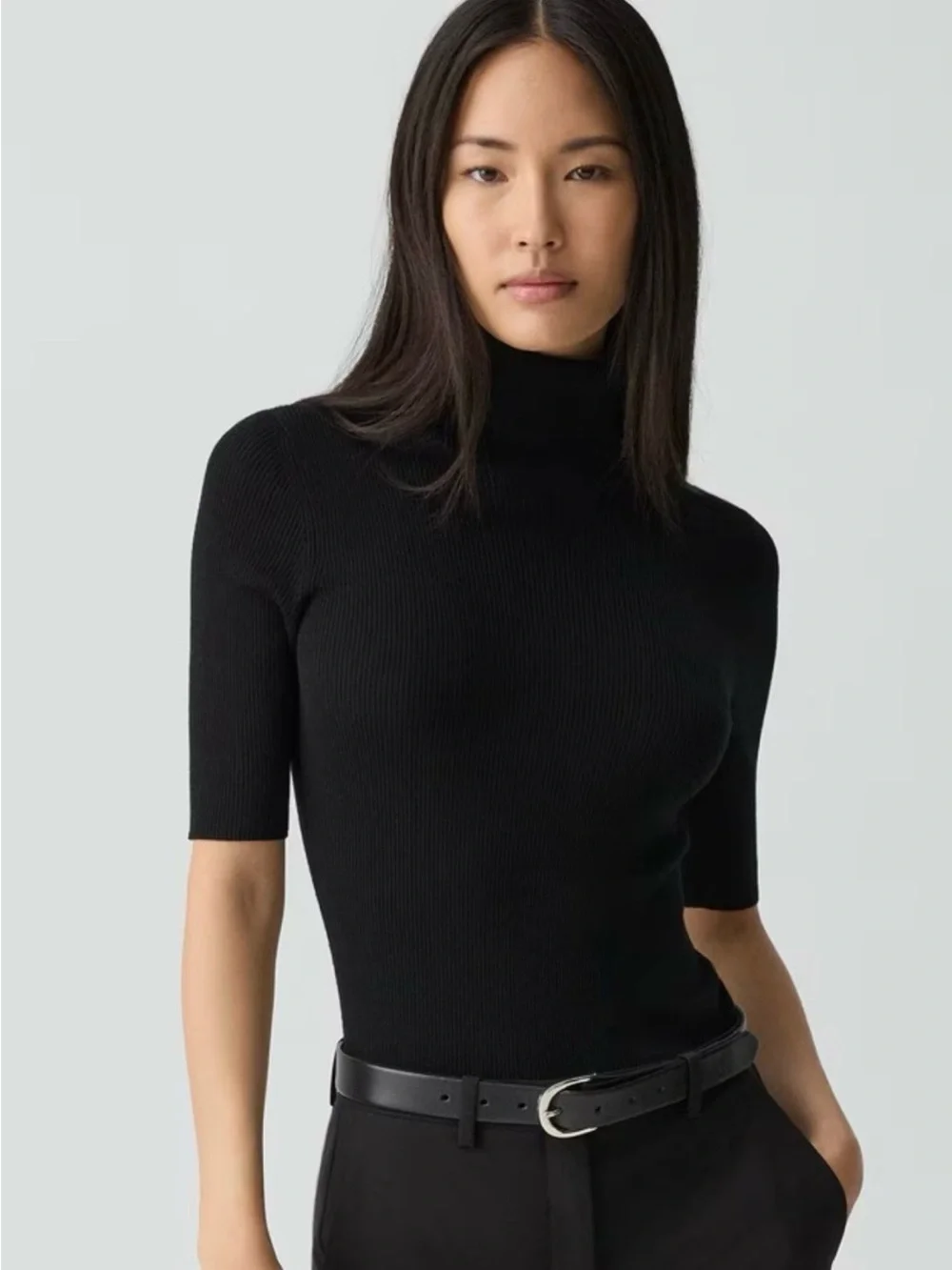 Theory Leenda Short-Sleeve Turtleneck in Regal Wool | Size P | Ribbed | Like New - Picture 3 of 13